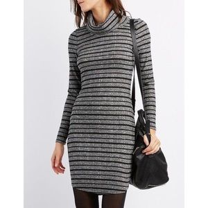 Striped cowl neck sweater dress